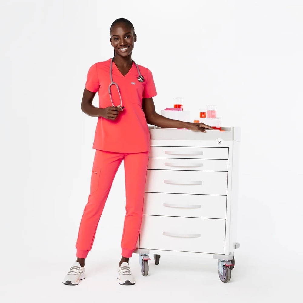 Figs Women's Scrub Set in Vibrant Coral